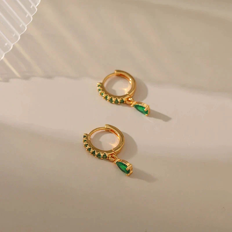 Gold Zirconia Earrings with Emerald
