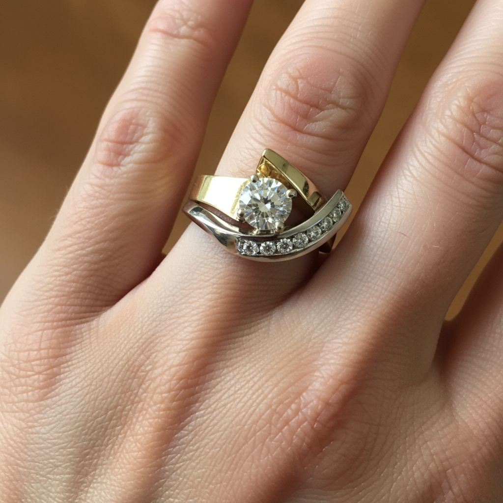 Vintage Irregular Gold & Silver Zirconia Ring