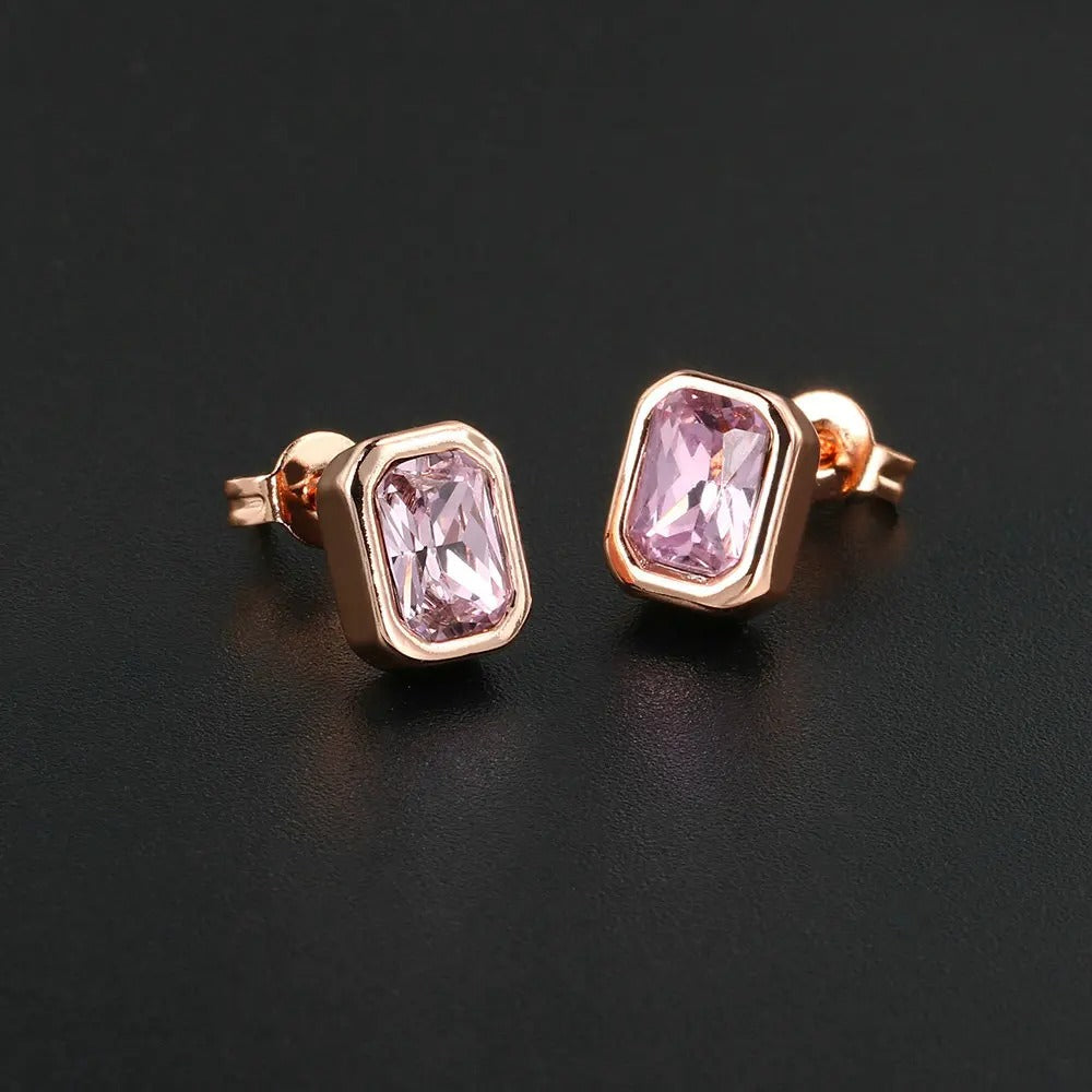 Classic Rose Gold Pink Rectangular-Cut Design Earrings