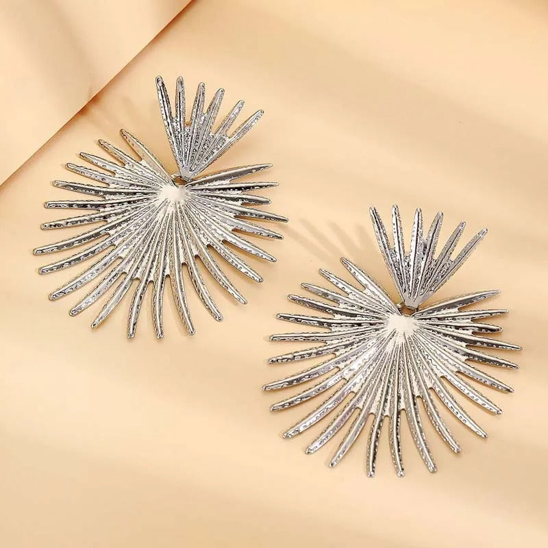 Silver Spiked Radiant Sunburst Design Earrings