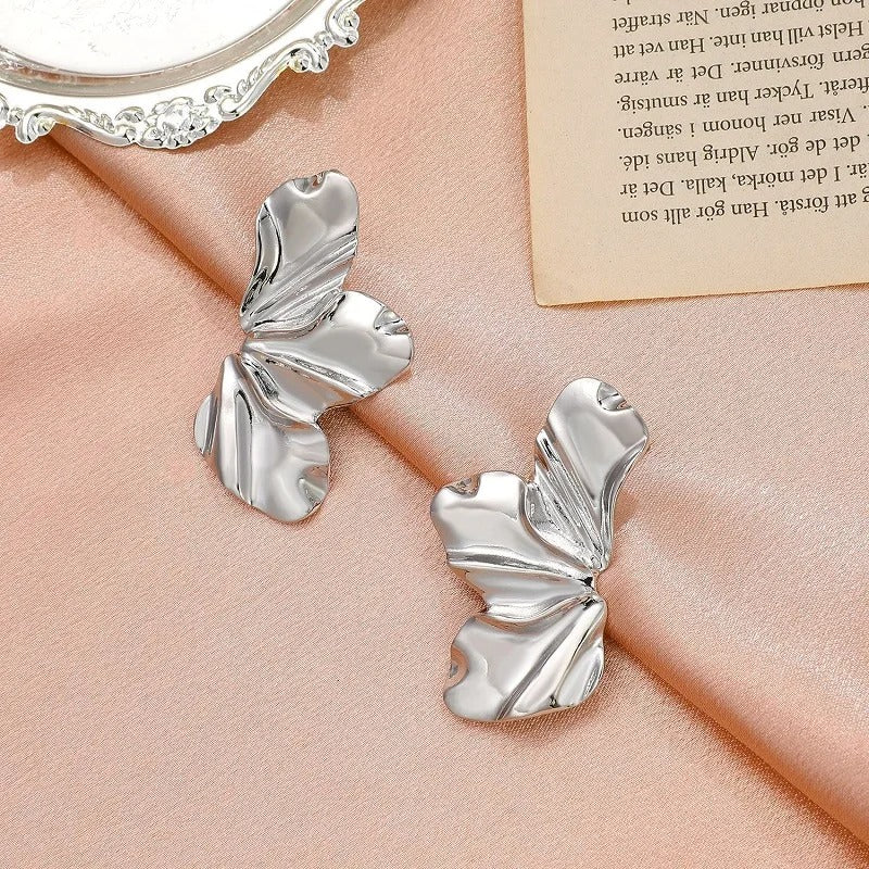Vintage Silver Petal-Shaped Earrings
