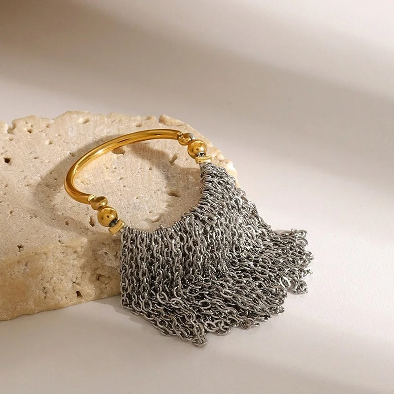 Gold & Silver Fringe Chain Adjustable Ring