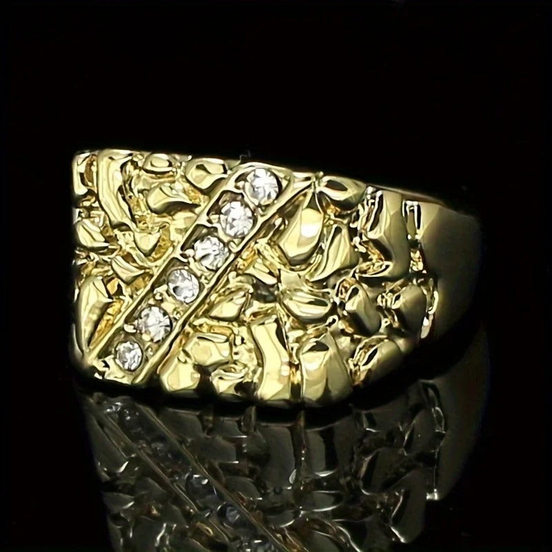 Handcrafted Gold Hammered Gemstone Ring