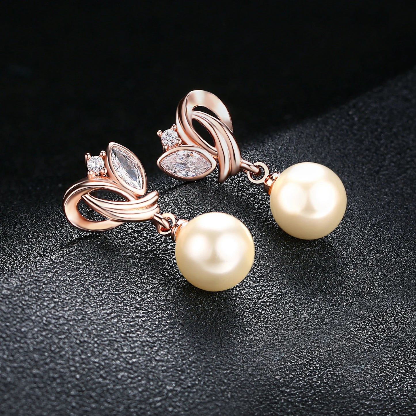 Vintage Rose Gold Pearl Dangle Earrings