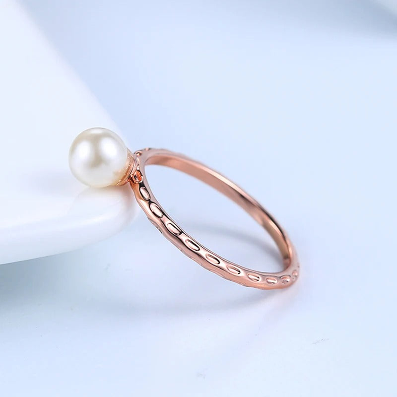 Classic Rose Gold Pearl Accent Ring