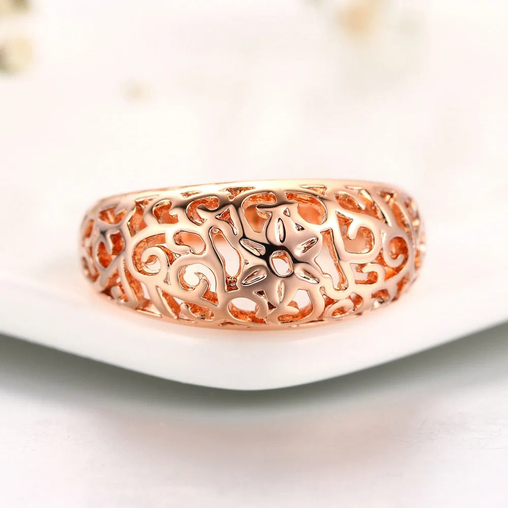 Rose Gold Intricate Floral Pattern Ring