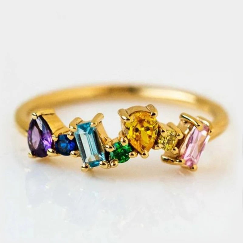 Vintage Gold Rainbow Crystal Ring
