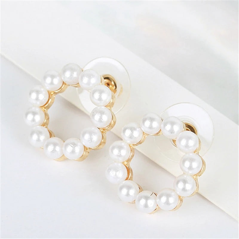 Vintage Gold Circle Pearl Hoop Earrings