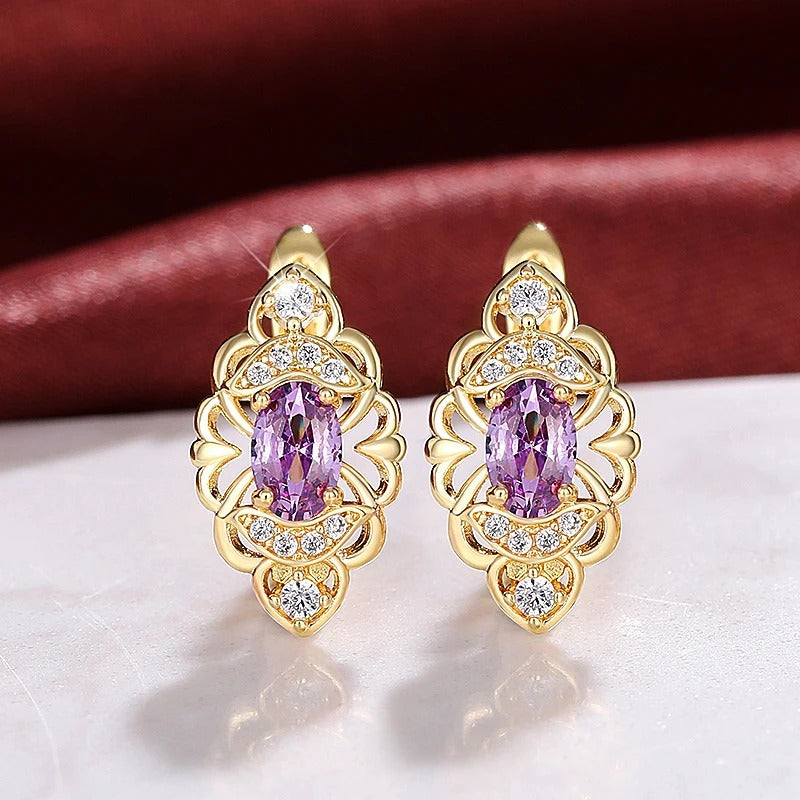 Vintage Gold Purple Filigree Earrings