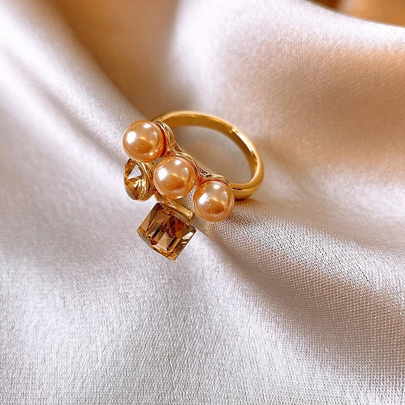 Vintage Gold Champagne Pearl Adjustable Ring