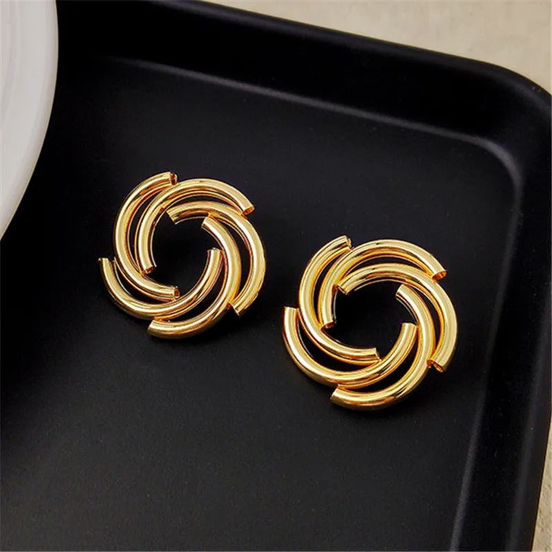 Vintage Gold Twisted Circular Motif Earrings