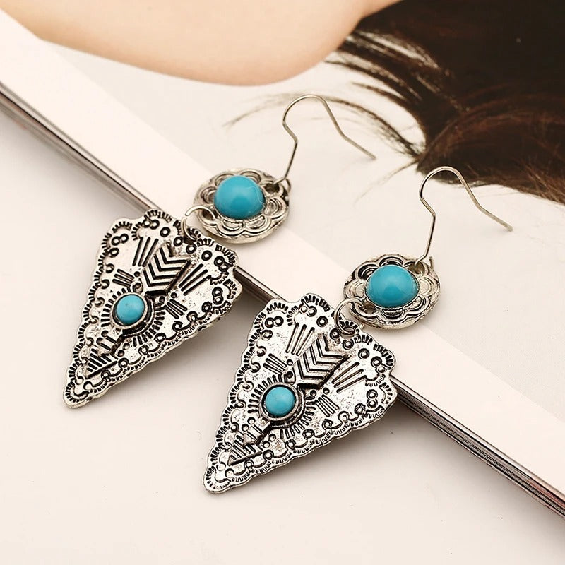 Vintage Silver & Turquoise Tribal Earrings