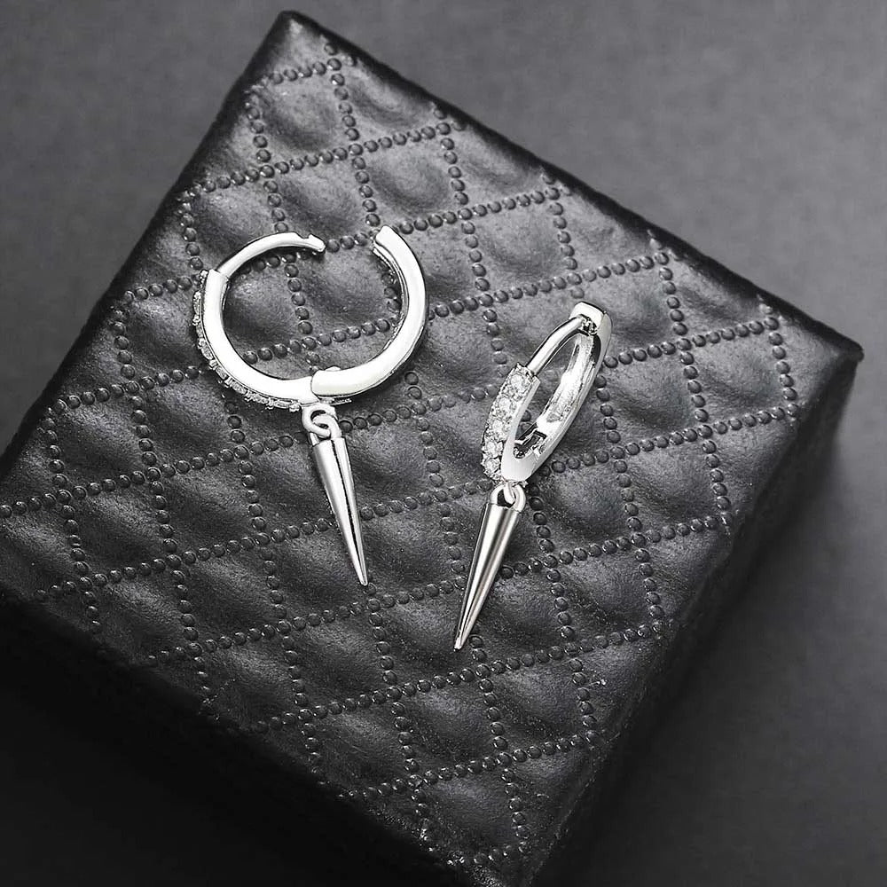 Silver Spiked Drop & Sparkling Crystal Hoop Earrings