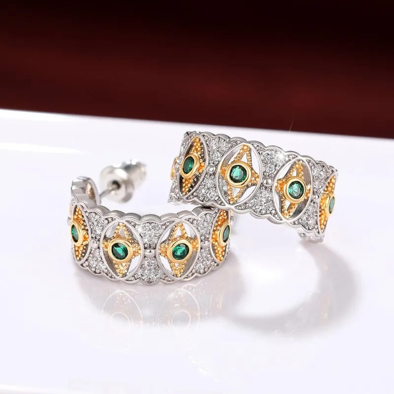 Vintage Silver Green Star Earrings