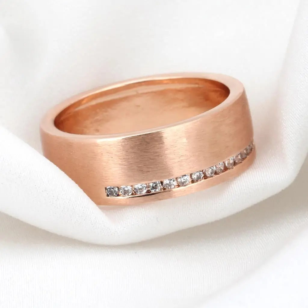 Rose Gold Horizontal Crystal & Matte Textured Ring
