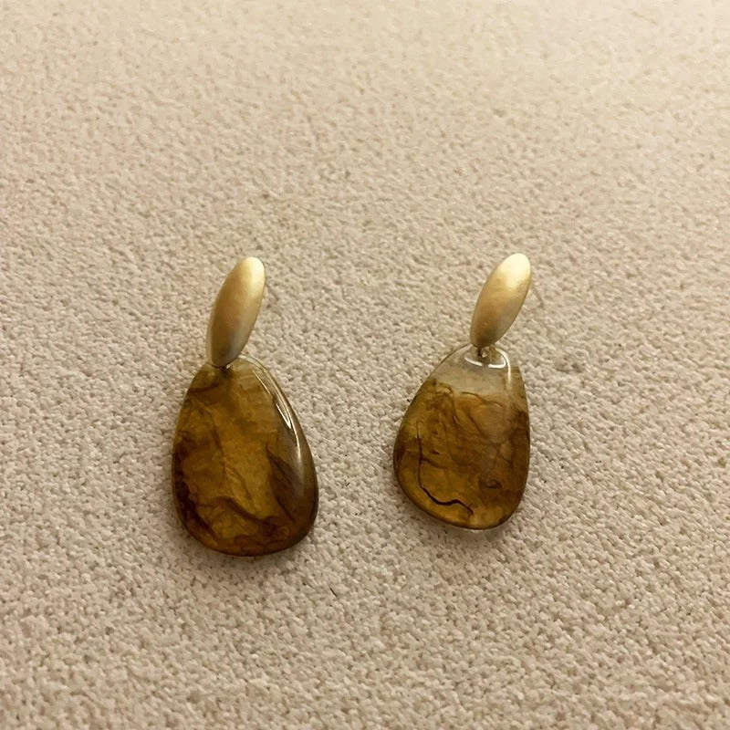 Retro Brown Geometric Classic Teardrop Shape Earrings