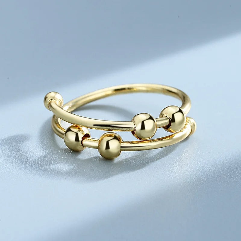 Vintage Gold Beaded Double Loop Adjustable Ring