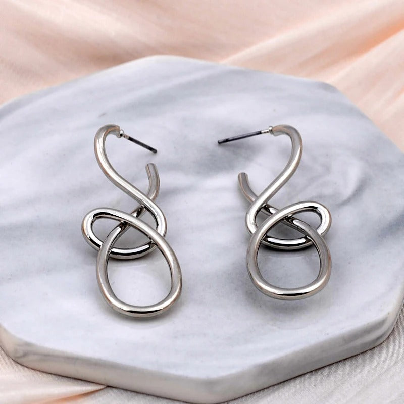 Vintage Twist Knit Knot Silver Earrings