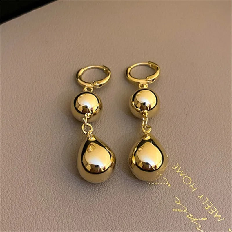 Classic Gold Teardrop Shape & Ball Accent Earrings