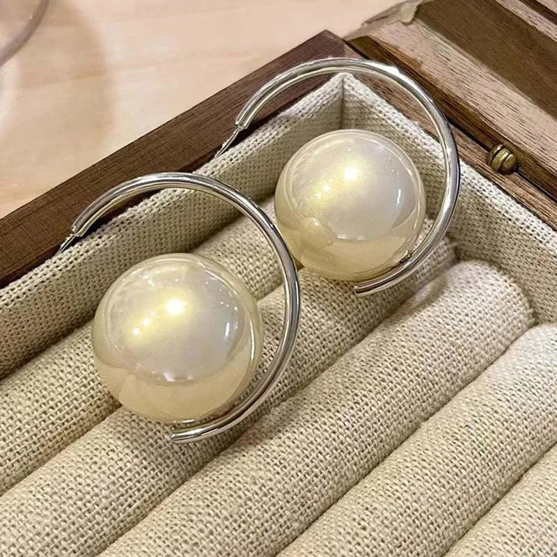 Classic Pearl & Silver Hoop Dangle Earrings