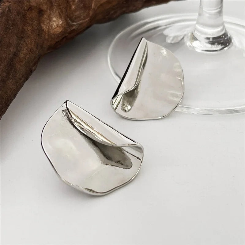 Vintage Silver Folded Ruffle Stud Earrings