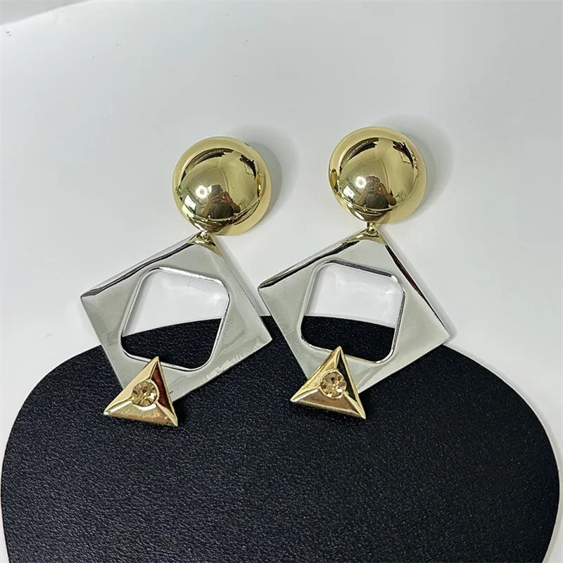 Classic Gold & Silver Crystal Triangle Earrings