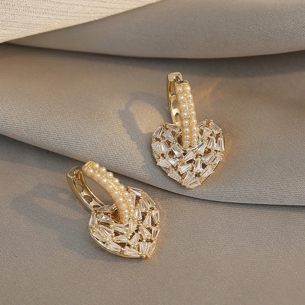 Vintage Heart Shaped Gold & Pearl Earrings