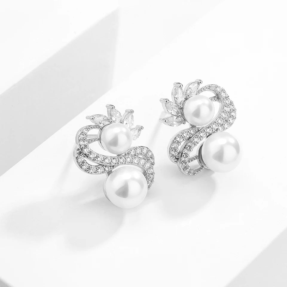 Vintage White Pearl Leaf Earrings