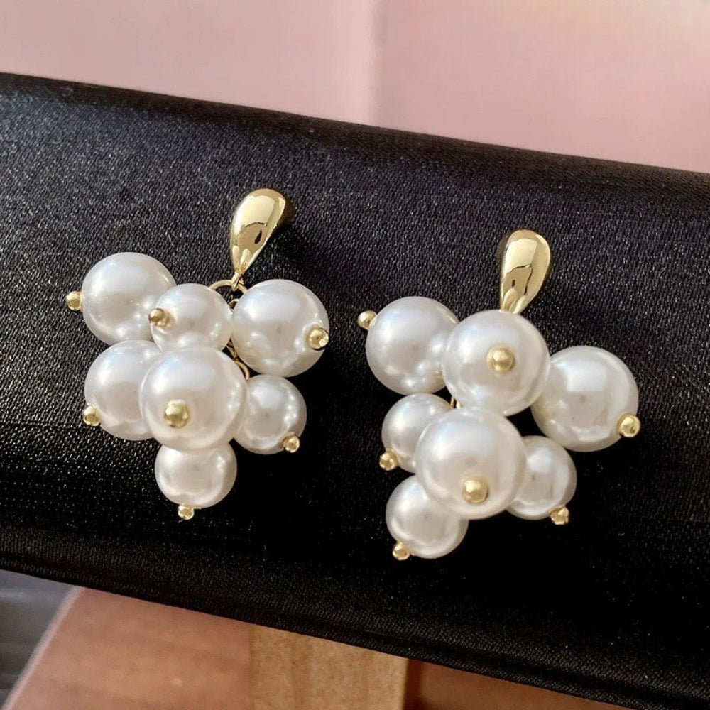 Vintage Gold & Pearl Cluster Sophisticated Earrings