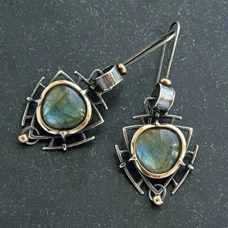 Vintage Silver & Gold Labradorite Earrings