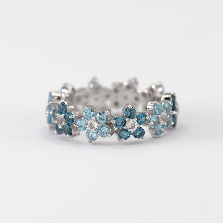 Vintage Blue Daisy Silver Ring