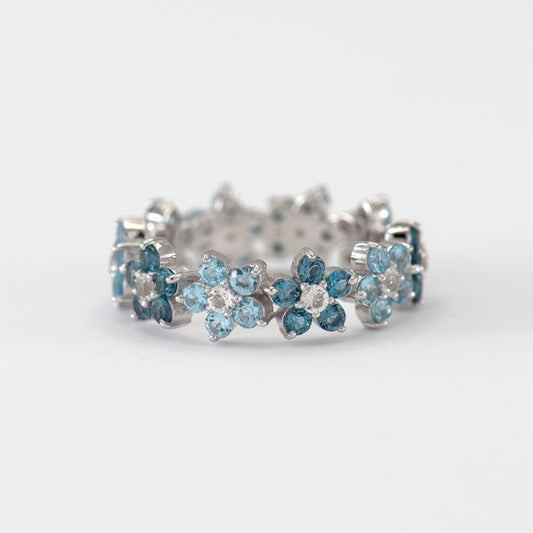 Vintage Blue Daisy Silver Ring