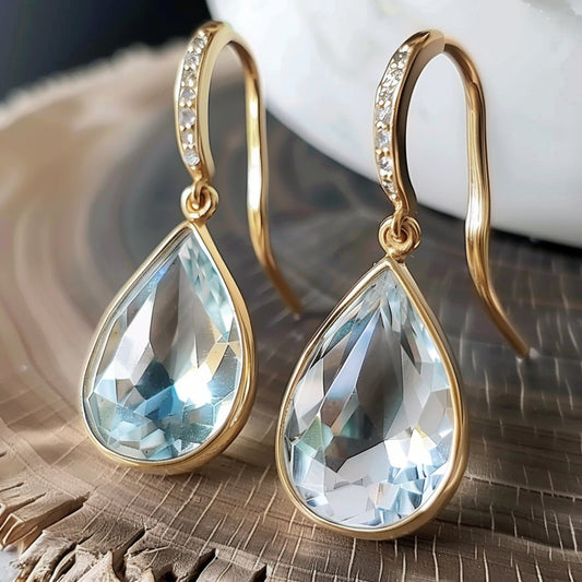Golden Blue Water Drop Crystal Earrings | Sustainable Ocean-Inspired Jewelry