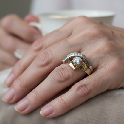 Vintage Irregular Gold & Silver Zirconia Ring