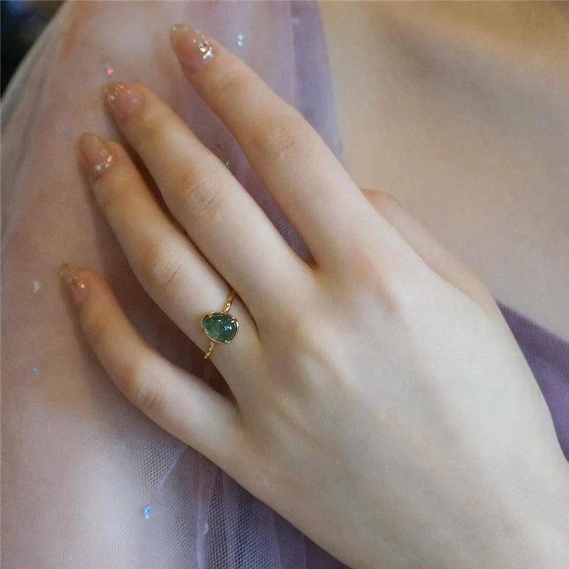 Green Water Drop Luxury Gold Ring | Sustainable Ocean-Inspired Jewelry