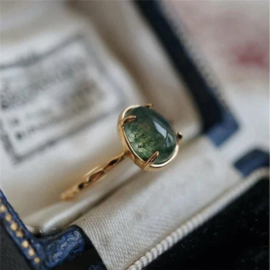 Green Water Drop Luxury Gold Ring | Sustainable Ocean-Inspired Jewelry