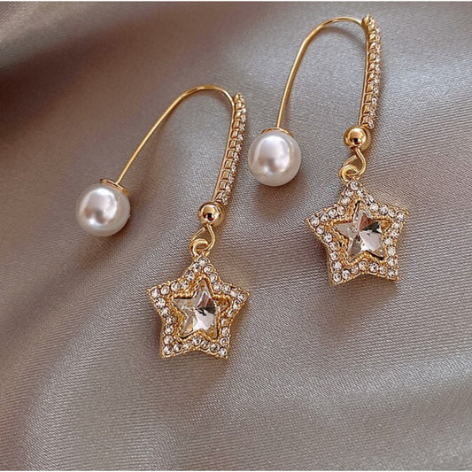 Luxury Star Earrings with Zirconia and Pearls in Gold