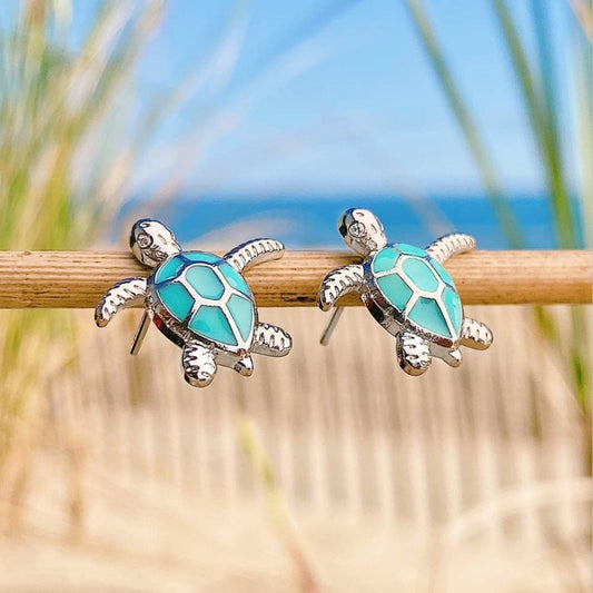 Sea Turtle Earrings in Opal and Silver | Sustainable Ocean-Inspired Jewelry