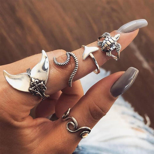 Pack 5 Rings of the Sea in Antique Silver | Sustainable Ocean-Inspired Jewelry