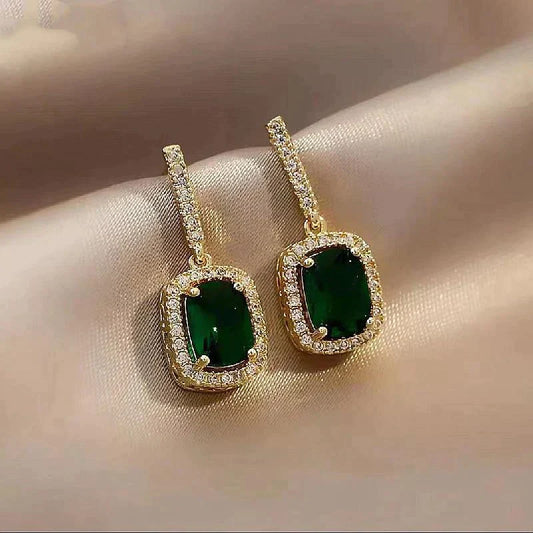 Green Crystal Earrings with Zirconia in Gold