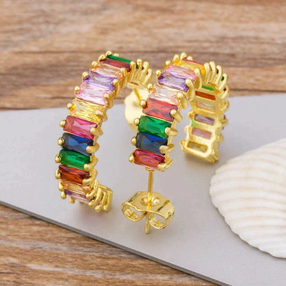 Rainbow Zirconia Earrings in Gold