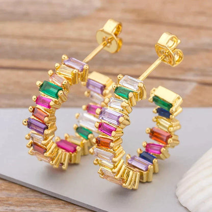 Rainbow Zirconia Earrings in Gold