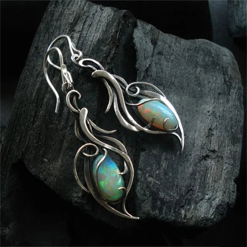 Vintage Silver & Opal Swirl Earrings