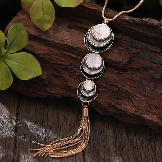 Vintage Gold & Round Chain Tassel Necklace