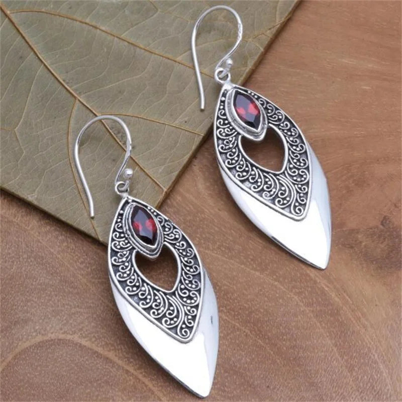 Vintage Silver & Red Teardrop Earrings
