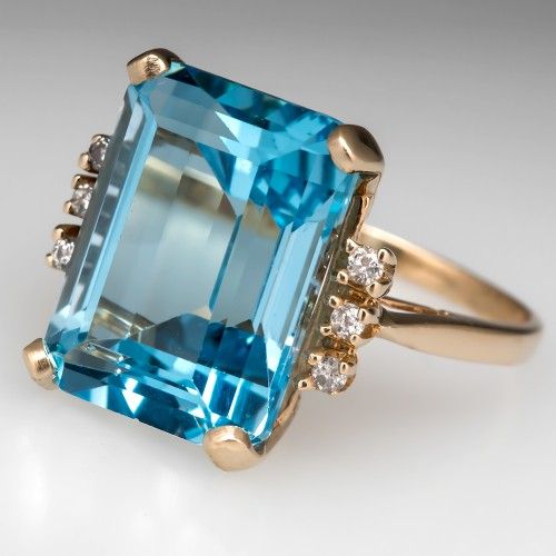 Vintage Blue Ocean Glass & Zirconia Gold Ring | Sustainable Ocean-Inspired Jewelry
