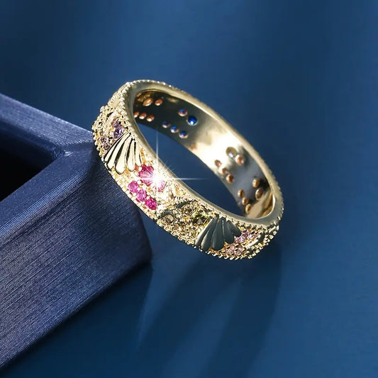 Vintage Gold Bright Red Zirconia Ocean Ring | Sustainable Ocean-Inspired Jewelry