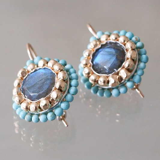 Vintage Blue Inlaid Stones Earrings
