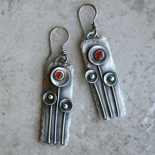 Vintage Inlaid Red Stone Earrings