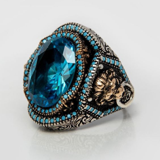 Vintage Blue Crystal Seal Ring | Sustainable Ocean-Inspired Jewelry